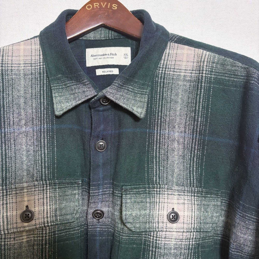 Abercrombie & Fitch Shirt Jacket Mens XXL Flannel Shacket Relaxed Fit Soft Green